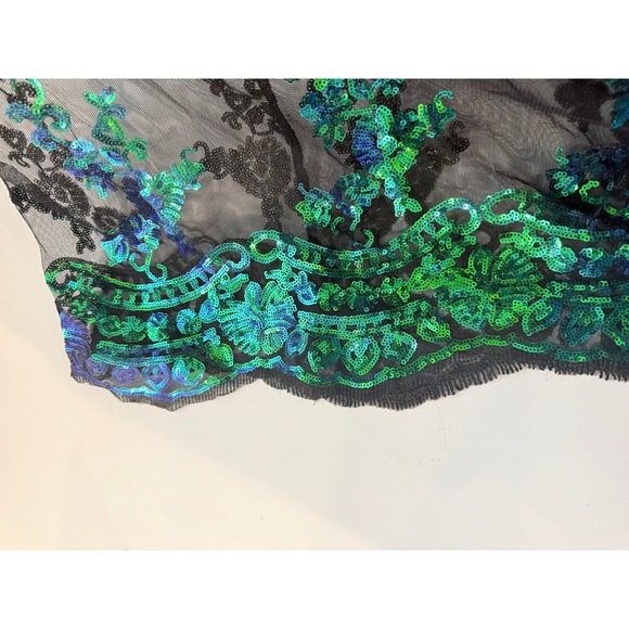 Love & Lemonade Maxi Gown Womens Black Green Sequin Double Slit Hollywood Glam - Picture 9 of 16